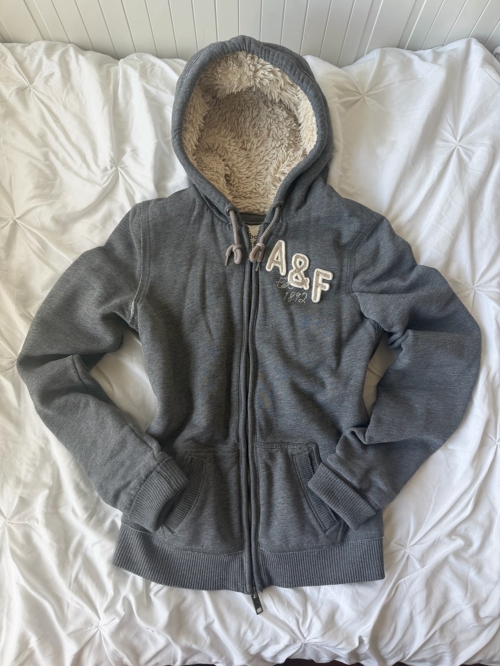 Abercrombie & Fitch Gray Sherpa-Lined Hooded Zip Jacket